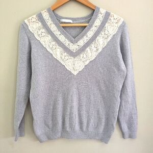 Rebecca Taylor Merino Wool Lace Gray Pullover Size M/L